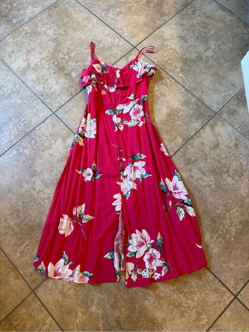 Woman’s Pink Floral Ruffle Sundress